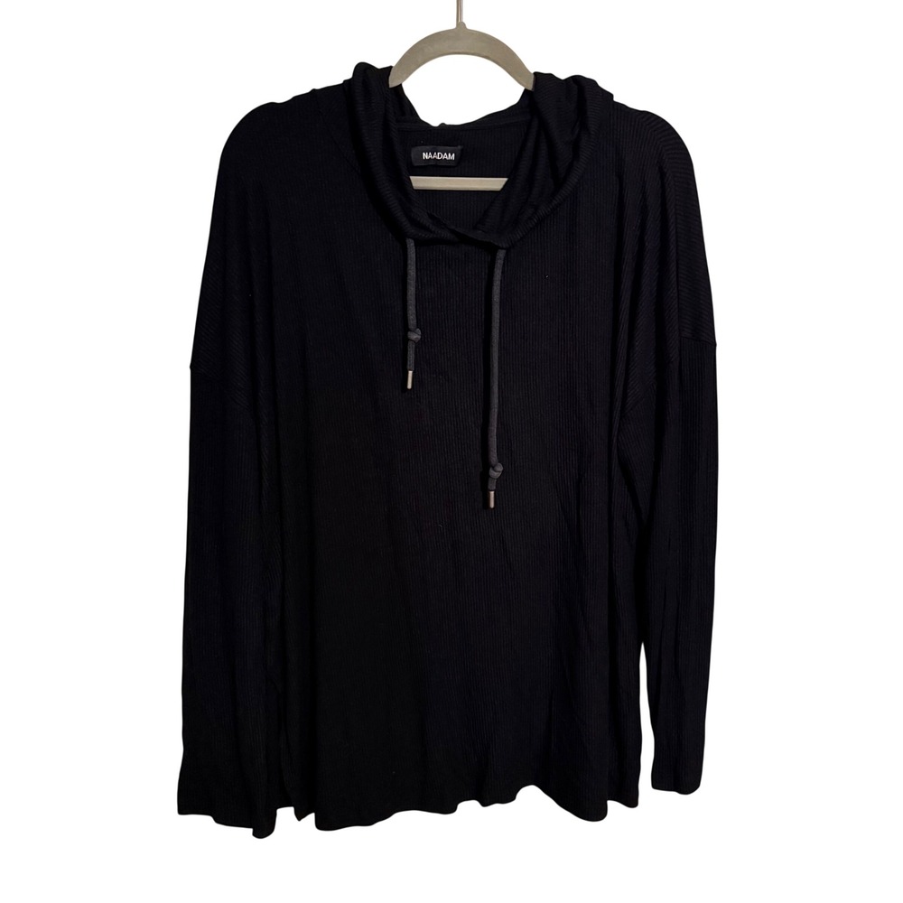 Naadam Black Ribbed Modal Cashmere Blend Oversized Hoodie XL Lounge Comfort